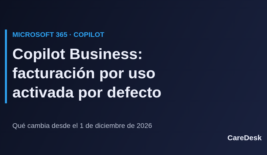 Copilot Business: facturación por uso activada por defecto desde el 1 de diciembre de 2026